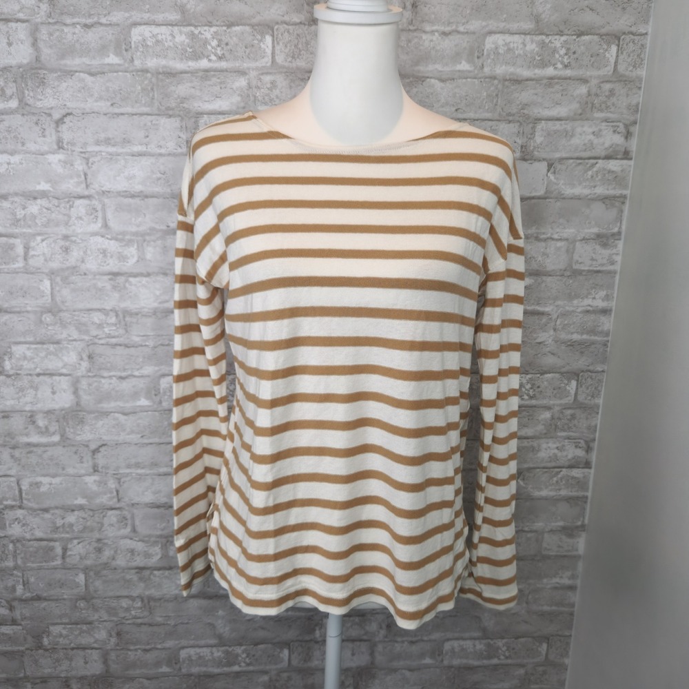 J. Crew Top Long Sleeve Brown White Striped Oversized XXS